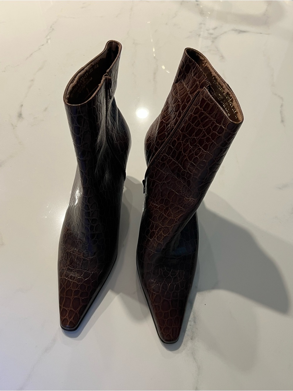 Lauren Ralph Lauren Morrigan Brown Embossed Leather Ankle Boots